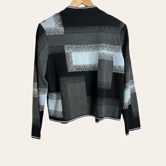 Ming Wang Black Blue Acrylic Knit Button Front Sweater Jacket Size Petite M - Picture 5 of 8